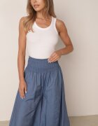 defox Pantaloni culotte albastri deschiși din bumbac largi cu talie înaltă și elastic în talie Rafea