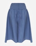 defox Pantaloni culotte albastri deschiși din bumbac largi cu talie înaltă și elastic în talie Rafea