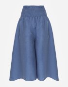 defox Pantaloni culotte albastri deschiși din bumbac largi cu talie înaltă și elastic în talie Rafea