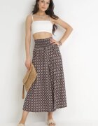 defox Pantaloni Culotte bleumarin cu picioare largi 7/8 și talie elastică Thatasia