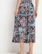 defox Pantaloni culotte bleumarin din bumbac cu talie înaltă și elastic în talie în stil boho Olovia