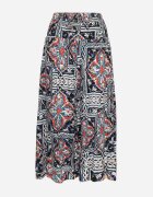defox Pantaloni culotte bleumarin din bumbac cu talie înaltă și elastic în talie în stil boho Olovia