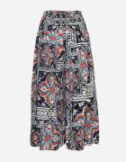 defox Pantaloni culotte bleumarin din bumbac cu talie înaltă și elastic în talie în stil boho Olovia