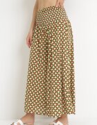 defox Pantaloni Culotte Larți Verde Deschis cu bandă elastică lată și model decorativ în talie Henita