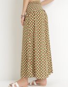 defox Pantaloni Culotte Larți Verde Deschis cu bandă elastică lată și model decorativ în talie Henita