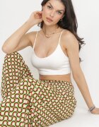 defox Pantaloni Culotte Larți Verde Deschis cu bandă elastică lată și model decorativ în talie Henita