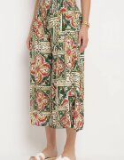 defox Pantaloni Culotte verde închis din bumbac cu talie înaltă și elastic în talie în stil Boho Olovia