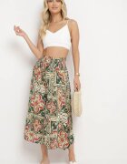 defox Pantaloni Culotte verde închis din bumbac cu talie înaltă și elastic în talie în stil Boho Olovia