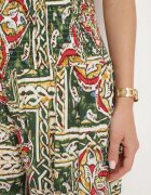 defox Pantaloni Culotte verde închis din bumbac cu talie înaltă și elastic în talie în stil Boho Olovia