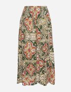 defox Pantaloni Culotte verde închis din bumbac cu talie înaltă și elastic în talie în stil Boho Olovia