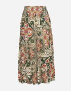 defox Pantaloni Culotte verde închis din bumbac cu talie înaltă și elastic în talie în stil Boho Olovia