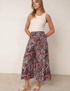 defox Pantaloni culottes bleumarin din bumbac cu model Paisley