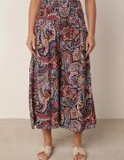 defox Pantaloni culottes bleumarin din bumbac cu model Paisley