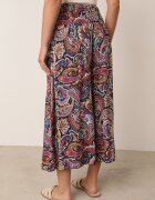 defox Pantaloni culottes bleumarin din bumbac cu model Paisley