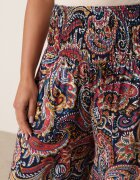 defox Pantaloni culottes bleumarin din bumbac cu model Paisley