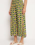 defox Pantaloni Culottes Galben-Verzi Largi cu model mozaic din Bumbac Nanatill