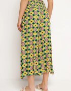 defox Pantaloni Culottes Galben-Verzi Largi cu model mozaic din Bumbac Nanatill