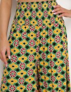 defox Pantaloni Culottes Galben-Verzi Largi cu model mozaic din Bumbac Nanatill