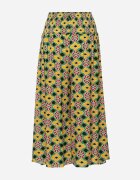 defox Pantaloni Culottes Galben-Verzi Largi cu model mozaic din Bumbac Nanatill