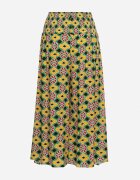 defox Pantaloni Culottes Galben-Verzi Largi cu model mozaic din Bumbac Nanatill