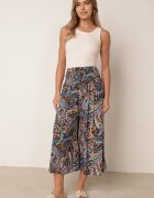 defox Pantaloni Culottes Negri din Bumbac cu Model Paisley Tarrisa