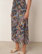 defox Pantaloni Culottes Negri din Bumbac cu Model Paisley Tarrisa