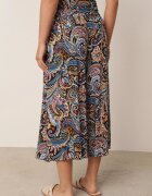 defox Pantaloni Culottes Negri din Bumbac cu Model Paisley Tarrisa
