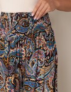defox Pantaloni Culottes Negri din Bumbac cu Model Paisley Tarrisa