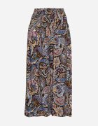 defox Pantaloni Culottes Negri din Bumbac cu Model Paisley Tarrisa