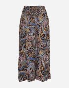 defox Pantaloni Culottes Negri din Bumbac cu Model Paisley Tarrisa