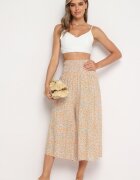 defox Pantaloni culottes Portocaliu-Albastru cu bandă elastică lată în talie din bumbac Arisbel
