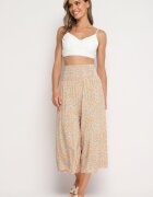defox Pantaloni culottes Portocaliu-Albastru cu bandă elastică lată în talie din bumbac Arisbel