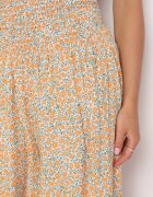 defox Pantaloni culottes Portocaliu-Albastru cu bandă elastică lată în talie din bumbac Arisbel