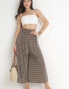 defox Pantaloni culottes verde închis cu craci largi 7/8 și talie elastică Thatasia
