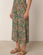defox Pantaloni culottes verzi de bumbac cu model Paisley Tarrisa