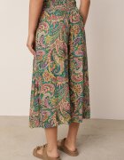 defox Pantaloni culottes verzi de bumbac cu model Paisley Tarrisa