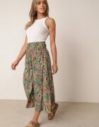 defox Pantaloni culottes verzi de bumbac cu model Paisley Tarrisa