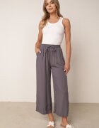 defox Pantaloni de bumbac gri închis cu picioare largi Palazzo cu elastic în talie Nesira