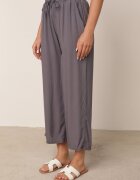 defox Pantaloni de bumbac gri închis cu picioare largi Palazzo cu elastic în talie Nesira
