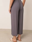 defox Pantaloni de bumbac gri închis cu picioare largi Palazzo cu elastic în talie Nesira