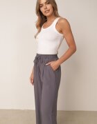 defox Pantaloni de bumbac gri închis cu picioare largi Palazzo cu elastic în talie Nesira