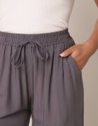 defox Pantaloni de bumbac gri închis cu picioare largi Palazzo cu elastic în talie Nesira