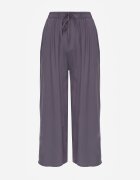 defox Pantaloni de bumbac gri închis cu picioare largi Palazzo cu elastic în talie Nesira