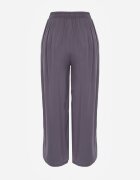 defox Pantaloni de bumbac gri închis cu picioare largi Palazzo cu elastic în talie Nesira