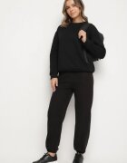 defox Pantaloni de trening din bumbac Negre cu șnur și căptușeală de polar Saliavera