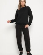 defox Pantaloni de trening din bumbac Negre cu șnur și căptușeală de polar Saliavera