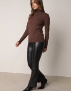 defox Pantaloni Granat Evazați cu elastic în talie din piele ecologică Arkani