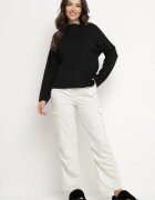 defox Pantaloni gri deschis din bumbac cu elastic în talie și cu buzunare aplicate Selpa