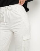 defox Pantaloni gri deschis din bumbac cu elastic în talie și cu buzunare aplicate Selpa