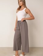 defox Pantaloni Largi Gri cu Talie Înaltă din Viscoză și cu elastic în talie Criseldas
